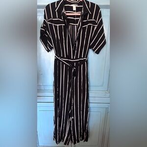 H & M Black and White Striped Jumpsuit